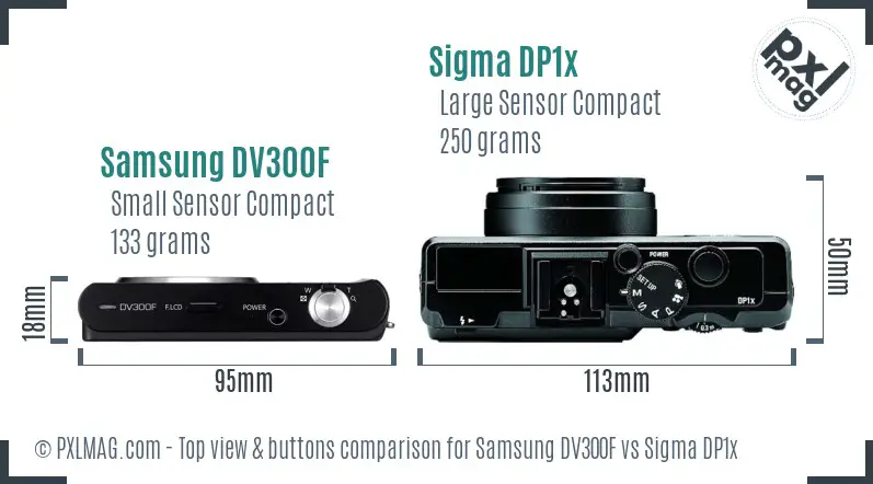 Samsung DV300F vs Sigma DP1x top view buttons comparison