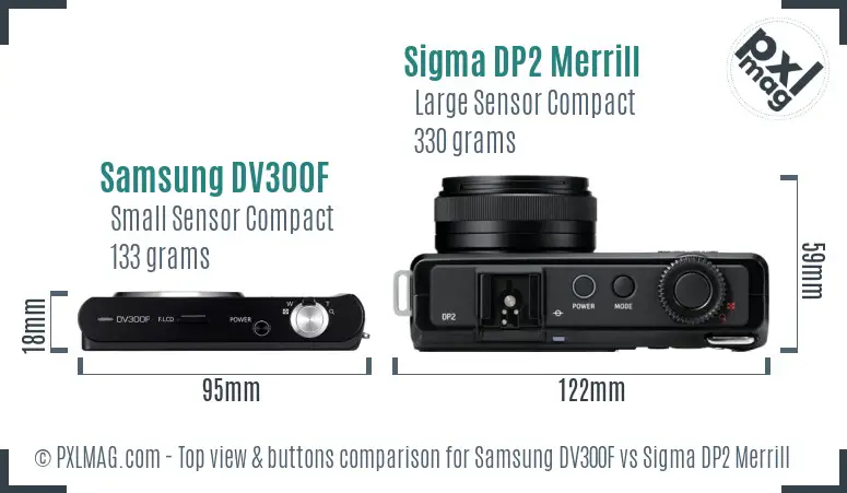 Samsung DV300F vs Sigma DP2 Merrill top view buttons comparison