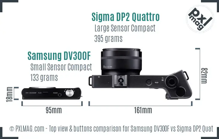 Samsung DV300F vs Sigma DP2 Quattro top view buttons comparison
