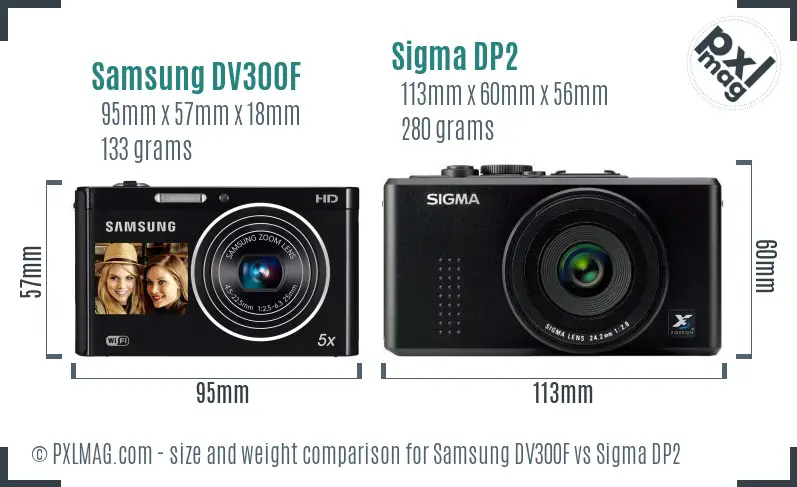 Samsung DV300F vs Sigma DP2 size comparison