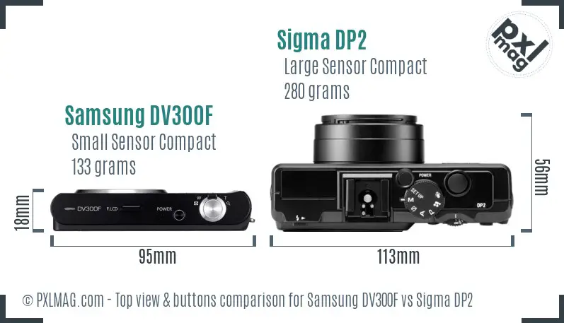 Samsung DV300F vs Sigma DP2 top view buttons comparison