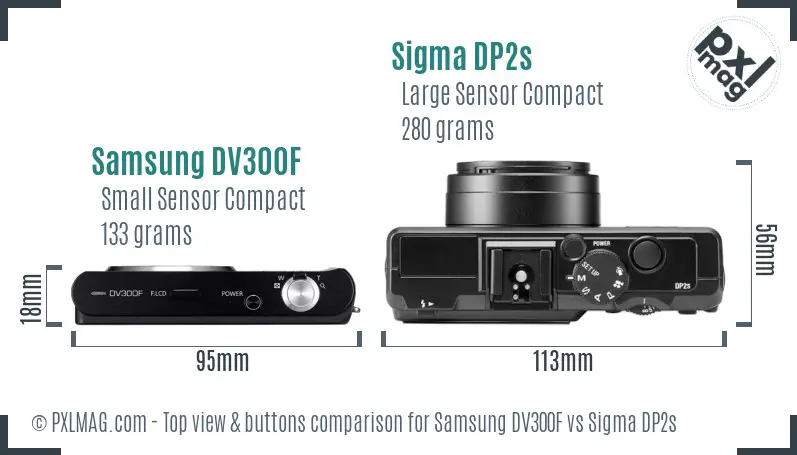 Samsung DV300F vs Sigma DP2s top view buttons comparison