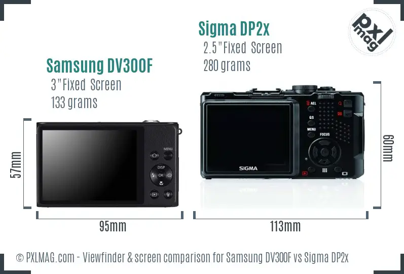 Samsung DV300F vs Sigma DP2x Screen and Viewfinder comparison