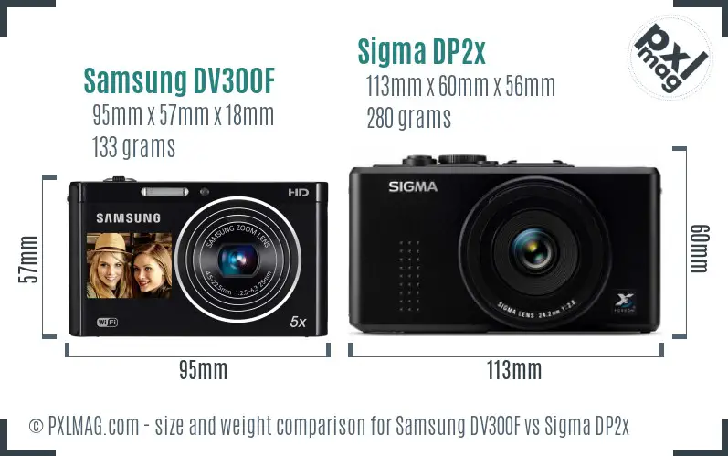Samsung DV300F vs Sigma DP2x size comparison
