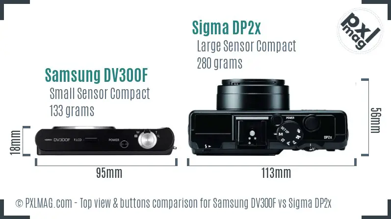 Samsung DV300F vs Sigma DP2x top view buttons comparison