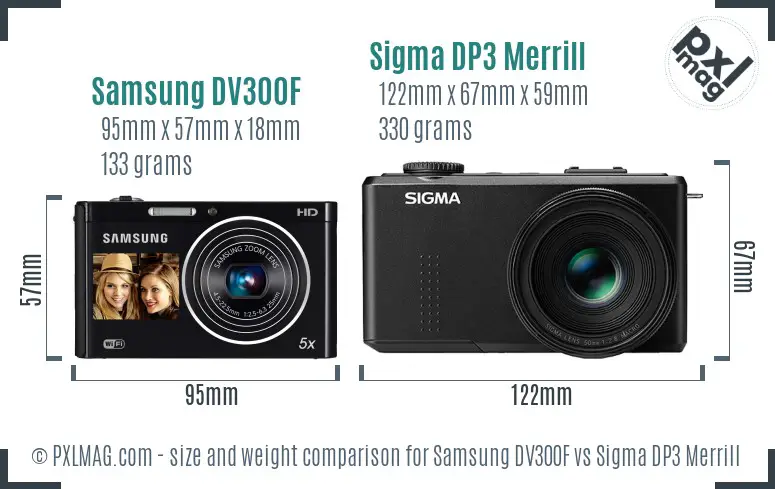 Samsung DV300F vs Sigma DP3 Merrill size comparison