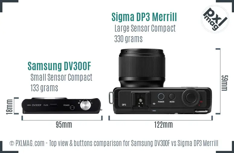 Samsung DV300F vs Sigma DP3 Merrill top view buttons comparison