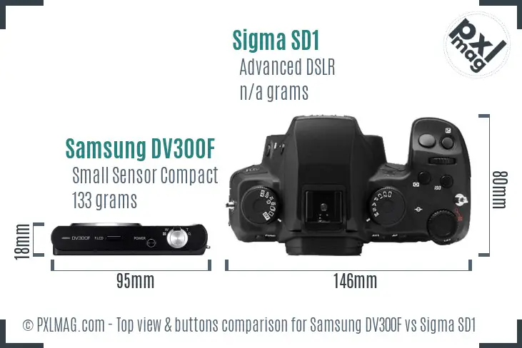 Samsung DV300F vs Sigma SD1 top view buttons comparison
