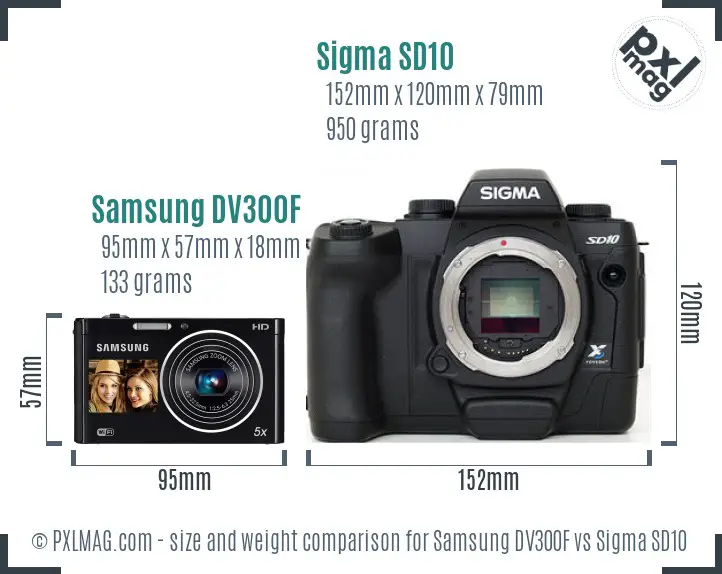 Samsung DV300F vs Sigma SD10 size comparison