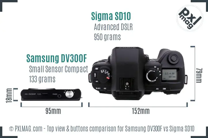 Samsung DV300F vs Sigma SD10 top view buttons comparison