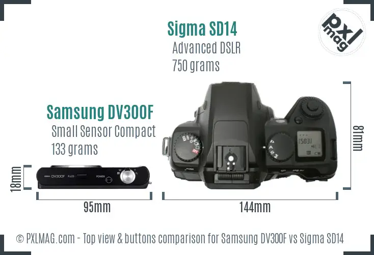 Samsung DV300F vs Sigma SD14 top view buttons comparison
