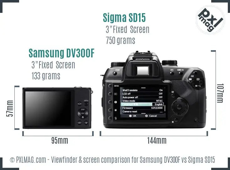 Samsung DV300F vs Sigma SD15 Screen and Viewfinder comparison