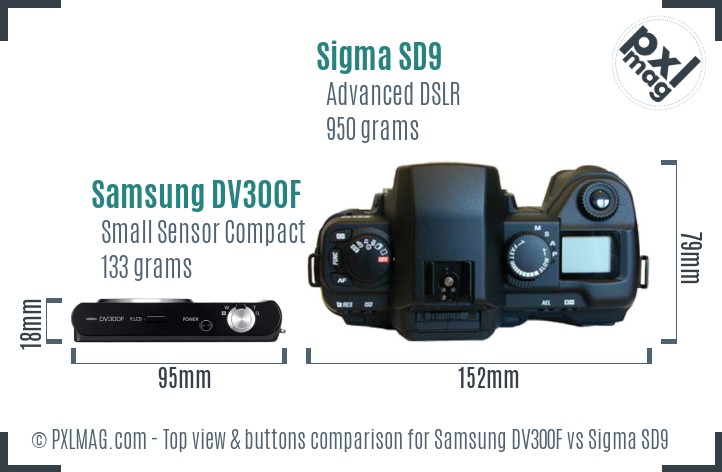 Samsung DV300F vs Sigma SD9 top view buttons comparison