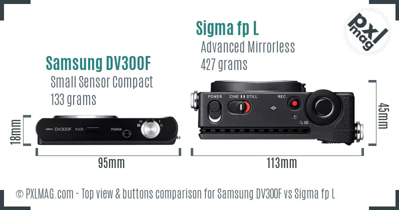 Samsung DV300F vs Sigma fp L top view buttons comparison