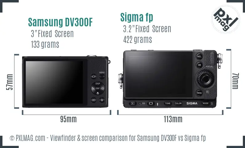Samsung DV300F vs Sigma fp Screen and Viewfinder comparison