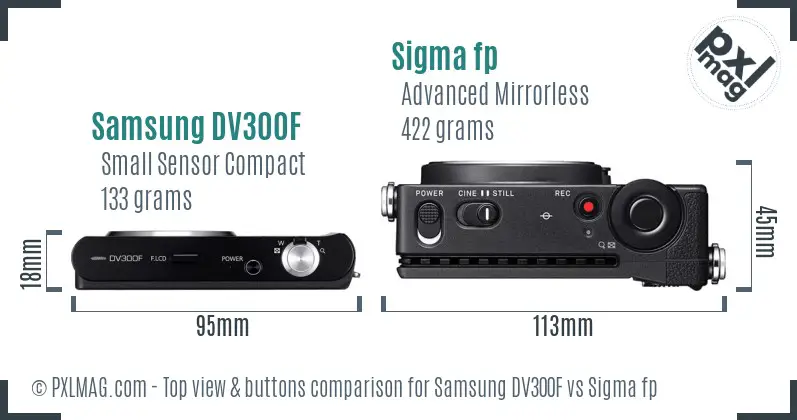 Samsung DV300F vs Sigma fp top view buttons comparison
