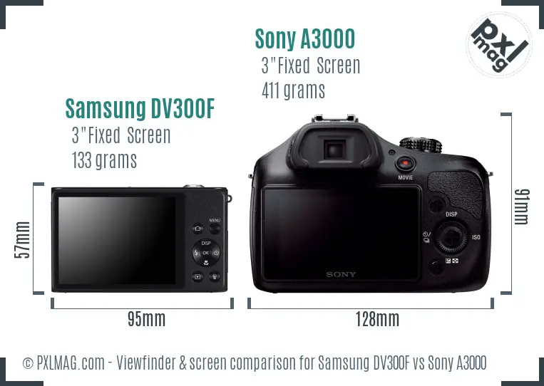 Samsung DV300F vs Sony A3000 Screen and Viewfinder comparison