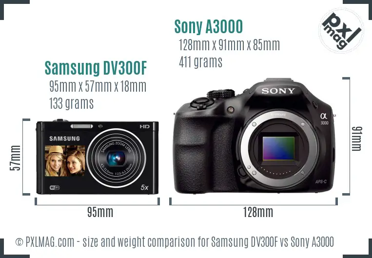 Samsung DV300F vs Sony A3000 size comparison