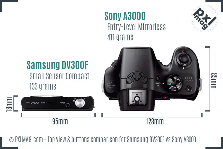 Samsung DV300F vs Sony A3000 top view buttons comparison