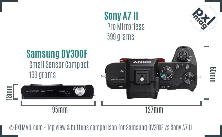 Samsung DV300F vs Sony A7 II top view buttons comparison