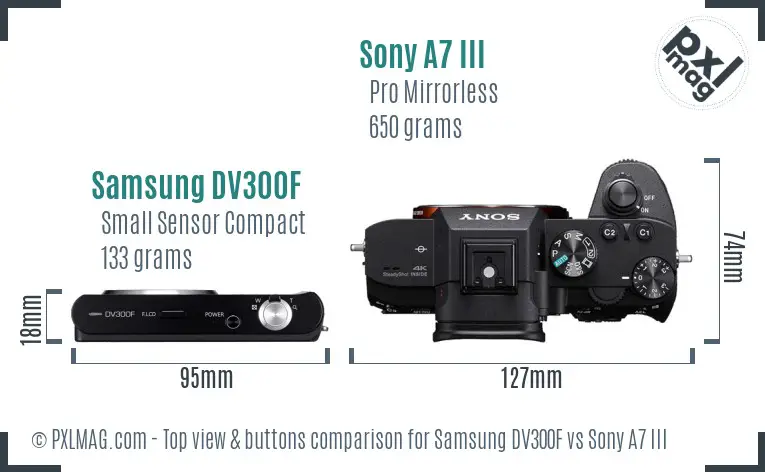 Samsung DV300F vs Sony A7 III top view buttons comparison