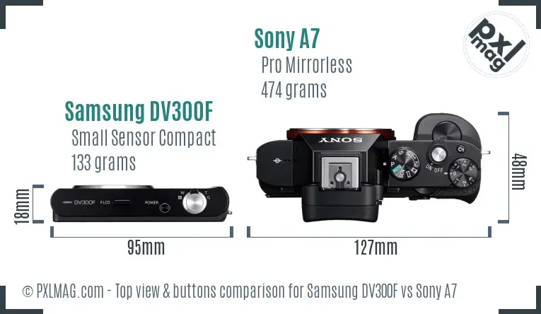 Samsung DV300F vs Sony A7 top view buttons comparison