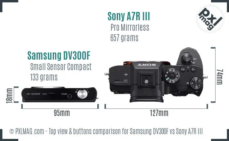 Samsung DV300F vs Sony A7R III top view buttons comparison