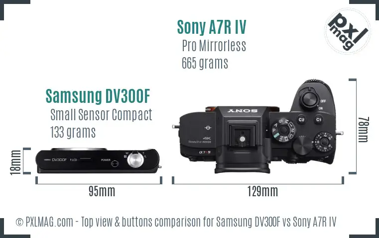 Samsung DV300F vs Sony A7R IV top view buttons comparison