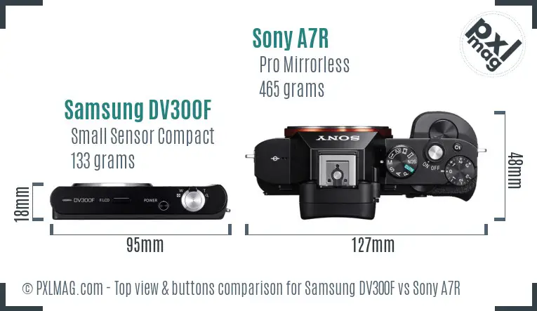 Samsung DV300F vs Sony A7R top view buttons comparison