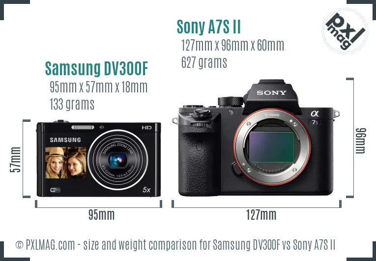 Samsung DV300F vs Sony A7S II size comparison