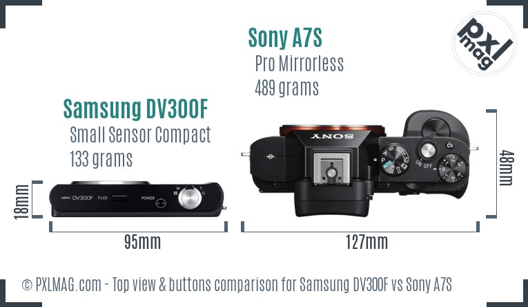 Samsung DV300F vs Sony A7S top view buttons comparison