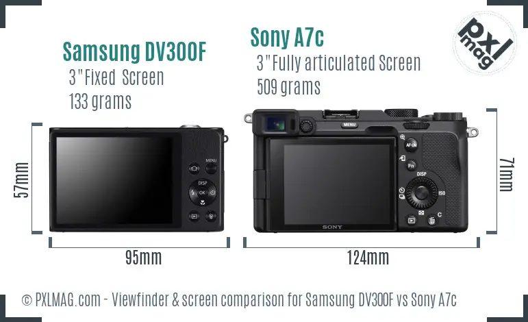 Samsung DV300F vs Sony A7c Screen and Viewfinder comparison