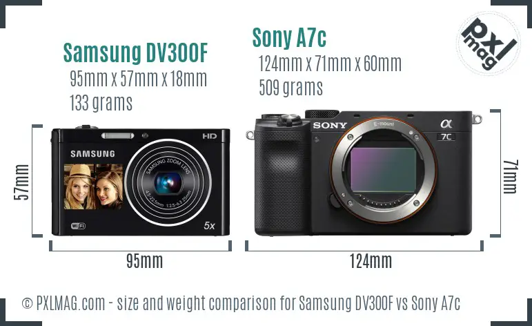Samsung DV300F vs Sony A7c size comparison