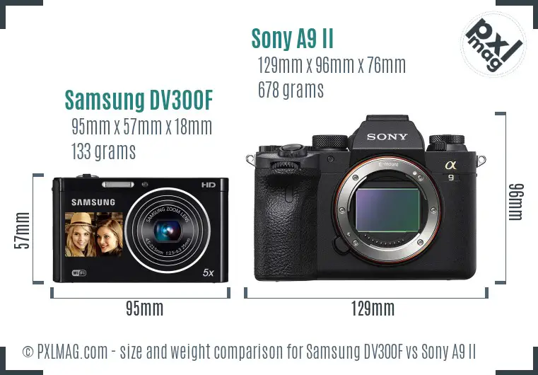 Samsung DV300F vs Sony A9 II size comparison