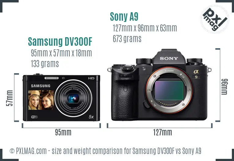 Samsung DV300F vs Sony A9 size comparison