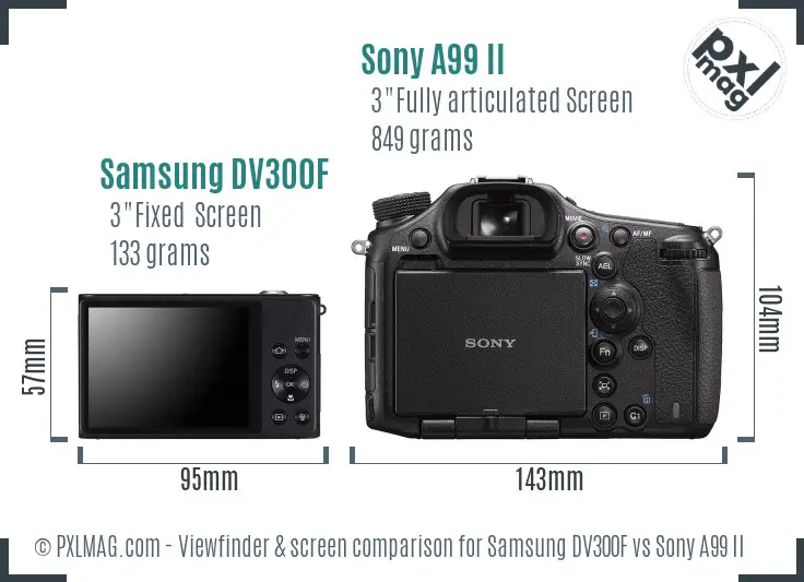 Samsung DV300F vs Sony A99 II Screen and Viewfinder comparison