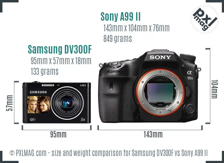 Samsung DV300F vs Sony A99 II size comparison