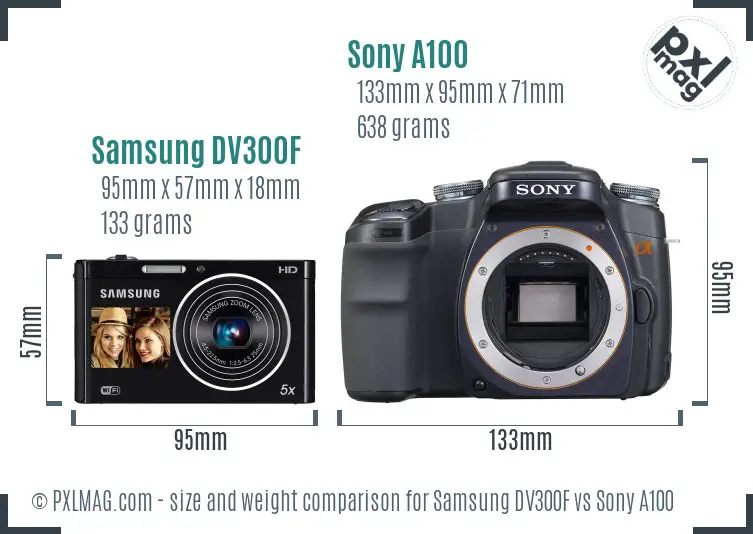 Samsung DV300F vs Sony A100 size comparison