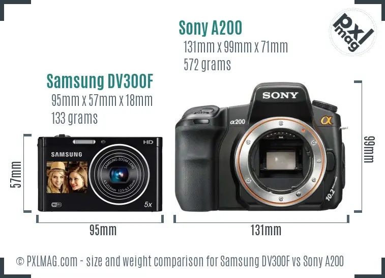 Samsung DV300F vs Sony A200 size comparison
