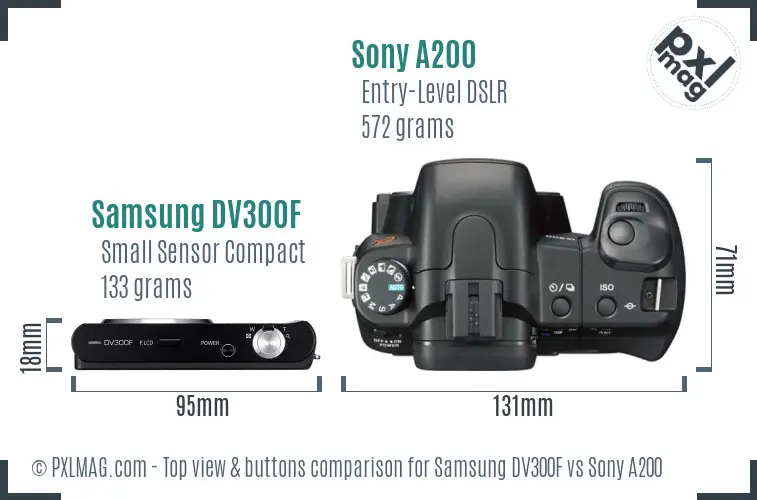 Samsung DV300F vs Sony A200 top view buttons comparison