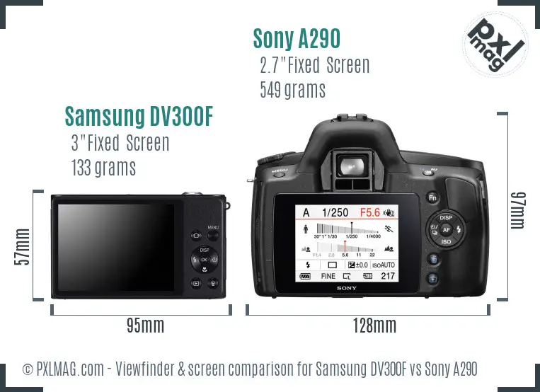 Samsung DV300F vs Sony A290 Screen and Viewfinder comparison