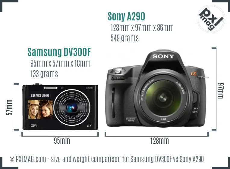 Samsung DV300F vs Sony A290 size comparison