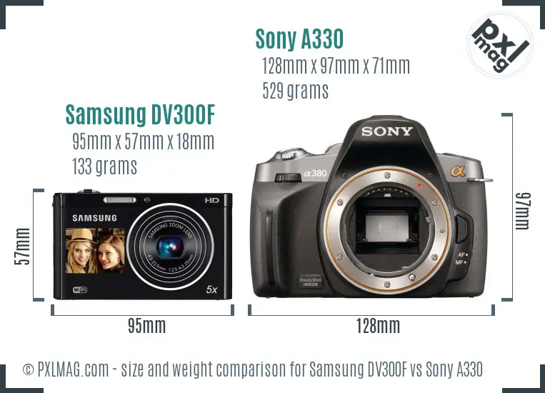 Samsung DV300F vs Sony A330 size comparison