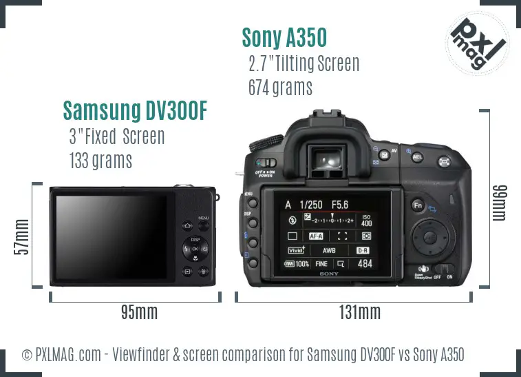 Samsung DV300F vs Sony A350 Screen and Viewfinder comparison