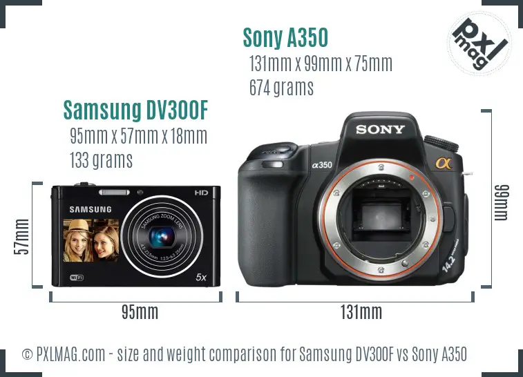 Samsung DV300F vs Sony A350 size comparison