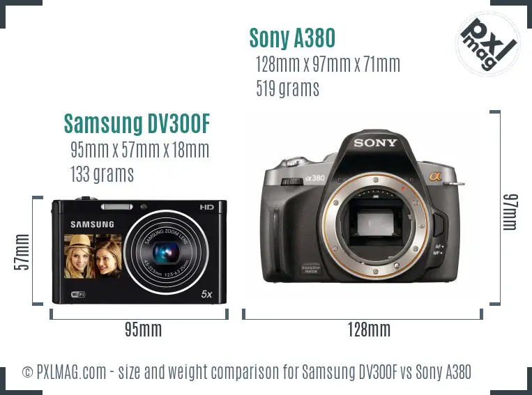 Samsung DV300F vs Sony A380 size comparison