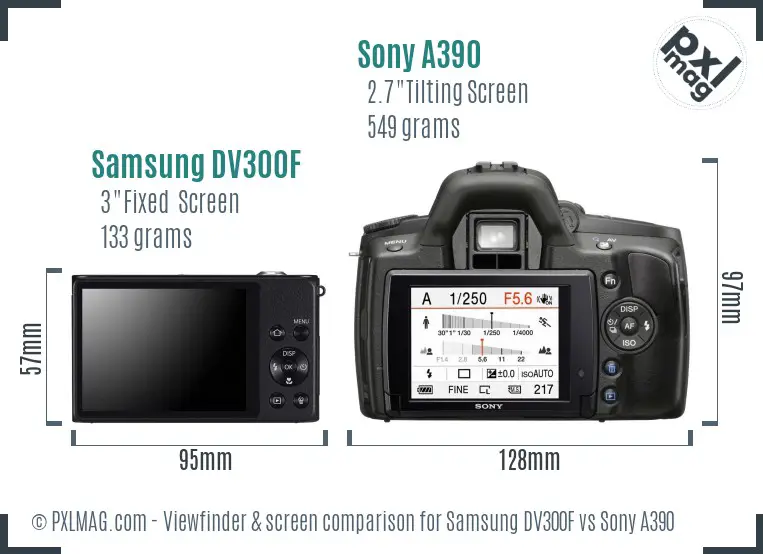 Samsung DV300F vs Sony A390 Screen and Viewfinder comparison