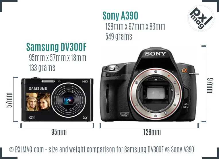 Samsung DV300F vs Sony A390 size comparison