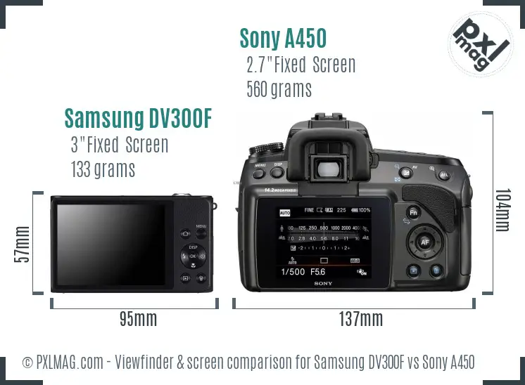Samsung DV300F vs Sony A450 Screen and Viewfinder comparison