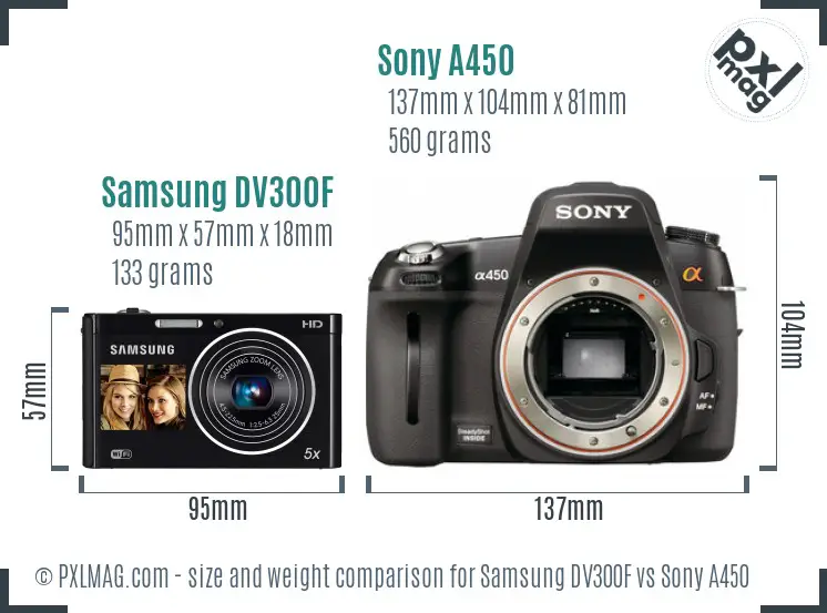 Samsung DV300F vs Sony A450 size comparison